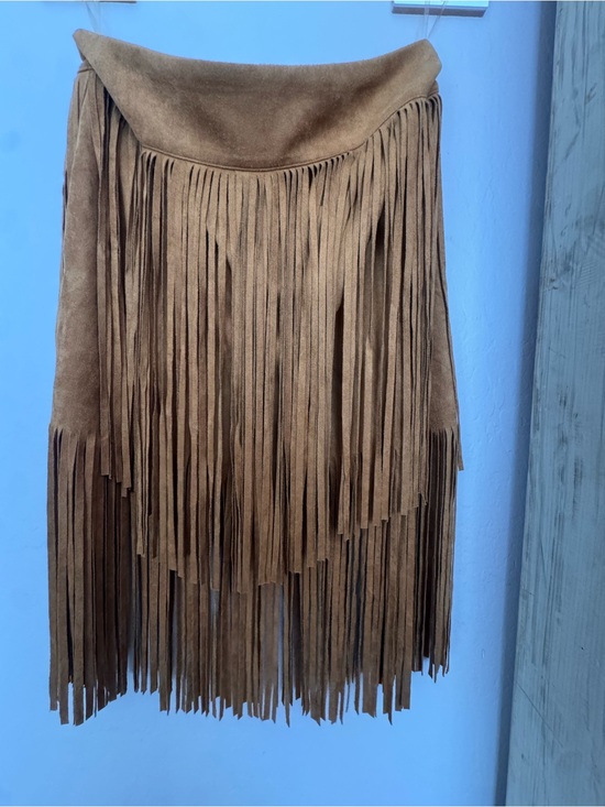 Vocal Dresses & Skirts - Vocal Brown Asymmetrical Suede Fringe Skirt
